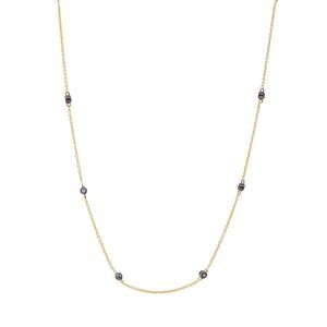 Freida Rothman Bezel Set Station 18" Necklace 925 Sterling Silver Black Gold